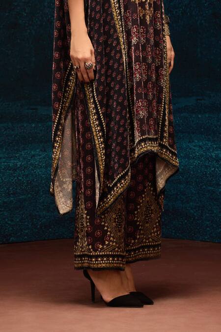 Buy_Rajdeep Ranawat_Burgundy Silk Ajrakh Print Palazzo _Online_at_Aza_Fashions