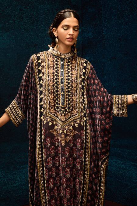 Rajdeep Ranawat_Burgundy Silk Ajrakh Print Palazzo _at_Aza_Fashions