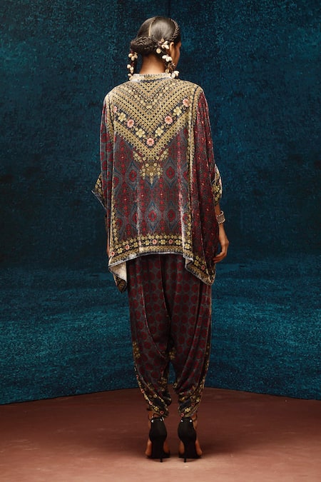 Shop Rajdeep Ranawat Blue Silk, Velvet Sonth Ajrakh Print Dhoti Pant at Aza Fashions Shop_Rajdeep Ranawat_Blue Silk, Velvet Sonth Ajrakh Print Dhoti Pant _at_Aza_Fashions