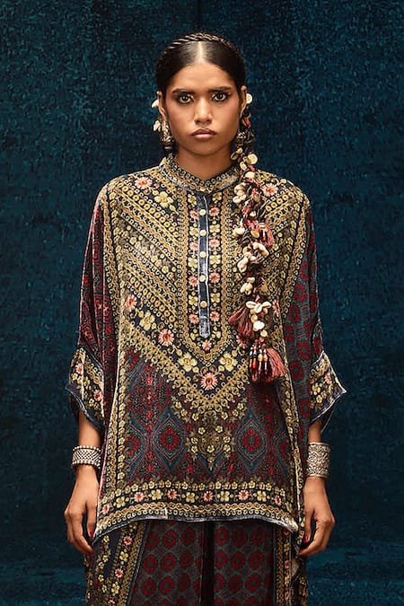 Buy Rajdeep Ranawat Blue Silk, Velvet Sonth Ajrakh Print Dhoti Pant Online at Aza Fashions Buy_Rajdeep Ranawat_Blue Silk, Velvet Sonth Ajrakh Print Dhoti Pant _Online_at_Aza_Fashions