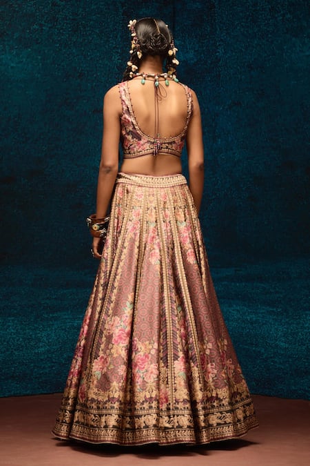 Rajdeep Ranawat Floral Ajrakh Printed Lehenga Set 