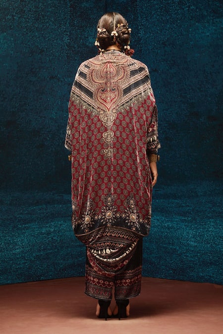 Rajdeep Ranawat Draped Ajrakh Print Jacket 