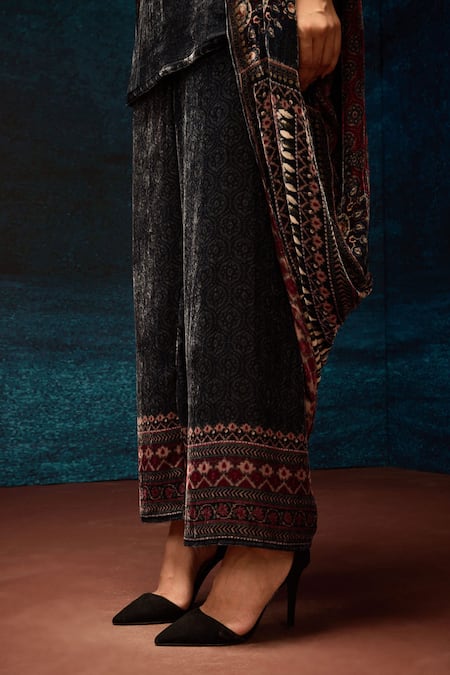 Rajdeep Ranawat_Multi Color Silk Open Neck Draped Ajrakh Print Jacket _at_Aza_Fashions