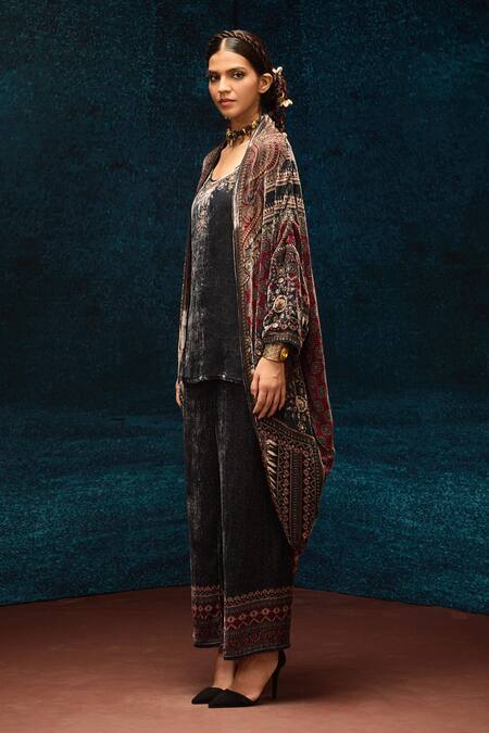 Buy Rajdeep Ranawat Black Silk, Velvet Round Neck Ajrakh Print Tunic Online at Aza Fashions Buy_Rajdeep Ranawat_Black Silk, Velvet Round Neck Ajrakh Print Tunic _Online_at_Aza_Fashions