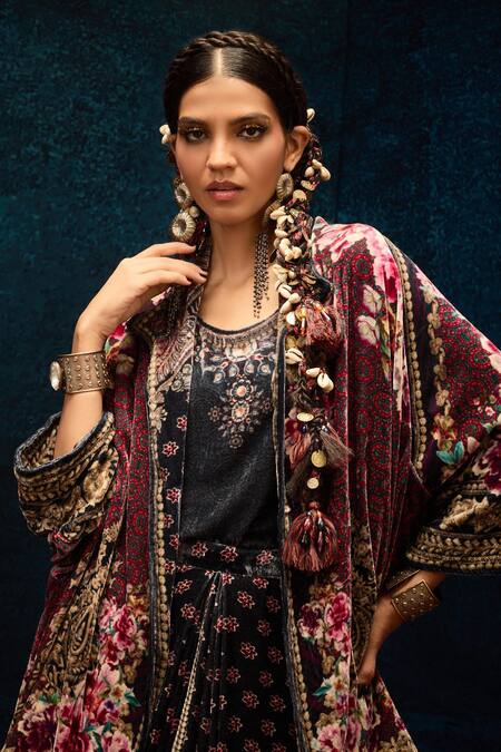 Buy Rajdeep Ranawat Maroon Silk Embroidery Open Neck Asymmetric Reversible Jacket Online at Aza Fashions Buy_Rajdeep Ranawat_Maroon Silk Embroidery Open Neck Asymmetric Reversible Jacket _Online_at_Aza_Fashions