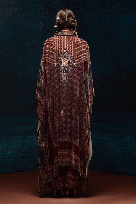 Rajdeep Ranawat Maroon Ajrakh Print Kaftan 