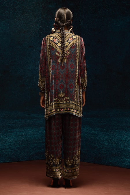 Rajdeep Ranawat Ajrakh Print Silk Velvet Kurta 
