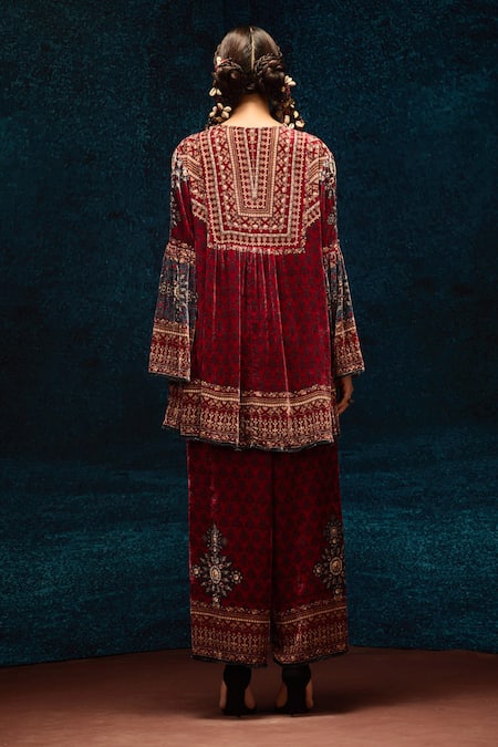 Rajdeep Ranawat Maroon Ajrakh Print Short Tunic 