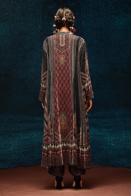 Shop_Rajdeep Ranawat_Multi Color Silk Bandeau Neck Ajrakh Print Anarkali _at_Aza_Fashions
