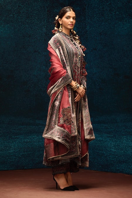 Rajdeep Ranawat_Multi Color Silk Bandeau Neck Ajrakh Print Anarkali _Online_at_Aza_Fashions