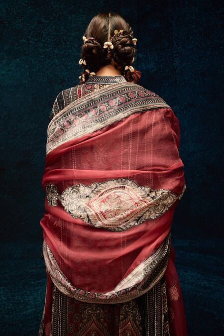 Buy_Rajdeep Ranawat_Multi Color Silk Bandeau Neck Ajrakh Print Anarkali _Online_at_Aza_Fashions