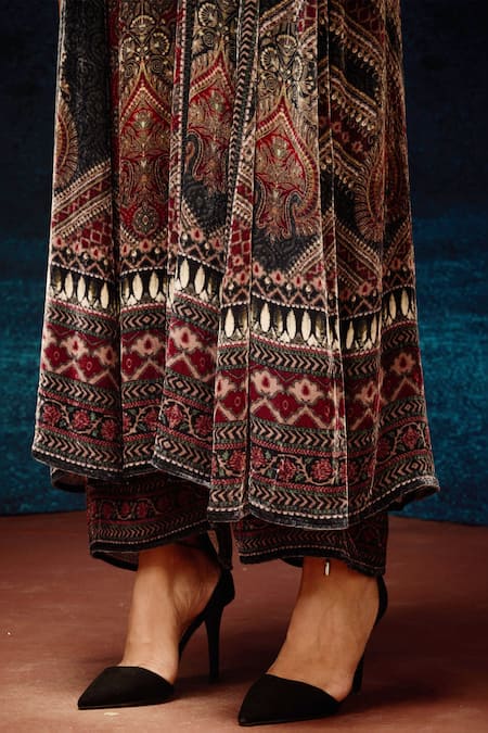 Buy_Rajdeep Ranawat_Multi Color Silk Bandeau Neck Ajrakh Print Anarkali 