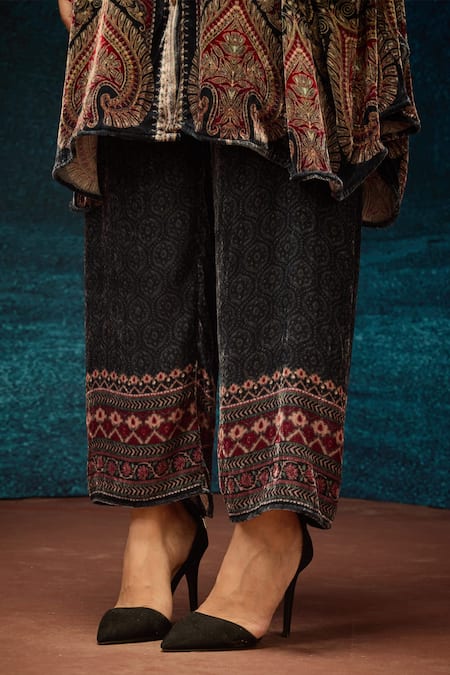 Rajdeep Ranawat_Maroon Silk Collared Ajrakh Print Kaftan Shirt _at_Aza_Fashions