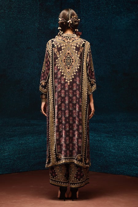 Rajdeep Ranawat Burgundy Ajrakh Printed Long Kurta 