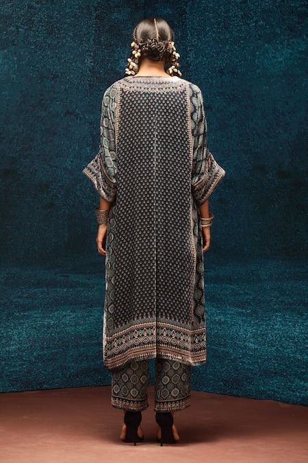 Rajdeep Ranawat Ajrakh Printed Silk Velvet Kimono Tunic 
