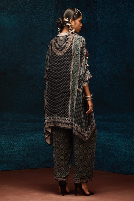 Rajdeep Ranawat Ajrakh Print Silk Velvet Asymmetric Tunic 