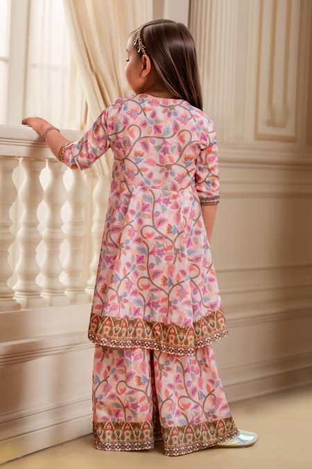 Shop Petite Pomme Multi Color Muslin, Net Lace, Tassels, Embroidery Floral Angarkha And Sharara Set at Aza Fashions Shop_Petite Pomme_Multi Color Muslin, Net Lace, Tassels, Embroidery Floral Angarkha And Sharara Set _at_Aza_Fashions