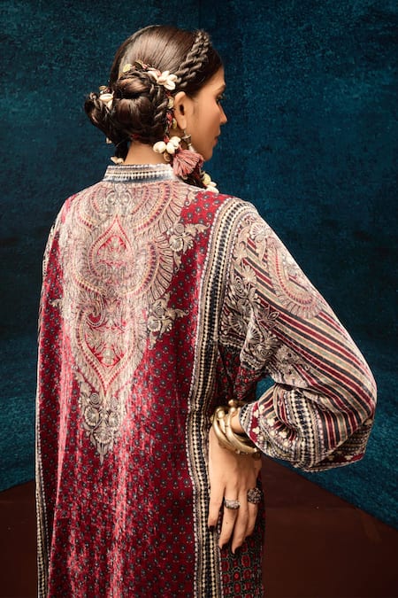 Rajdeep Ranawat Maroon Ajrakh Printed Long Kurta 