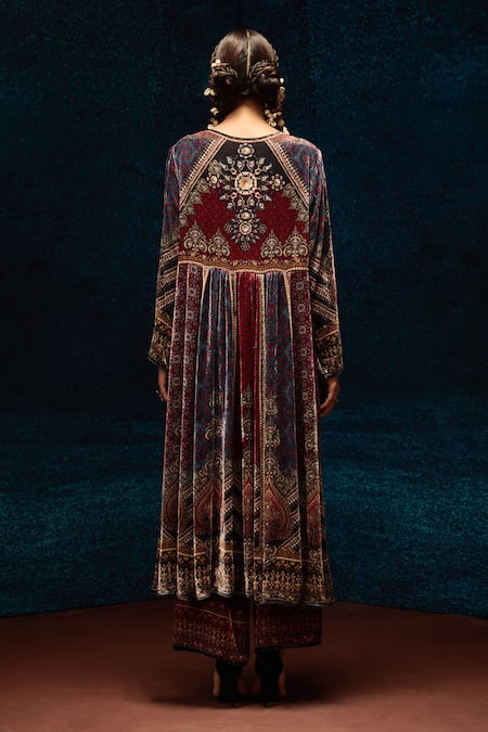 Rajdeep Ranawat Ajrakh Print Silk Velvet Anarkali Tunic 