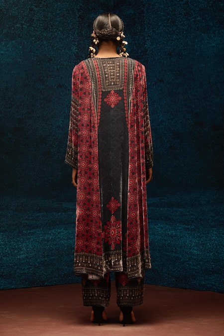 Rajdeep Ranawat Ajrakh Print Silk Velvet Anarkali Tunic 