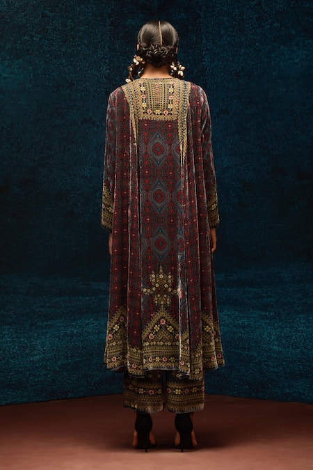 Rajdeep Ranawat Ajrakh Printed Silk Velvet Anarkali Tunic 