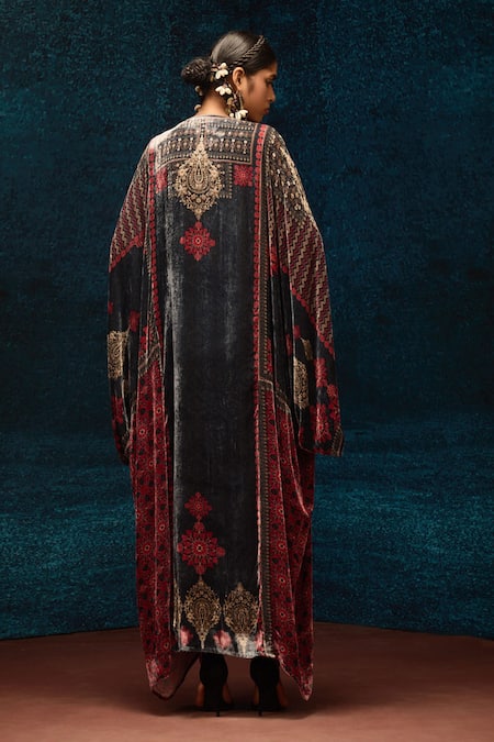 Rajdeep Ranawat Ajrakh Print Silk Velvet Kaftan 