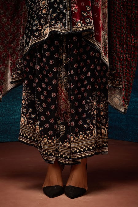 Shop_Rajdeep Ranawat_Multi Color Silk Embroidery Bandeau Neck Ajrakh Print Kaftan _Online_at_Aza_Fashions