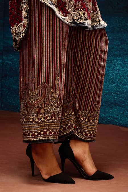 Buy Rajdeep Ranawat Maroon Silk, Velvet Embroidery Ajrakh Printed Pant Online at Aza Fashions Buy_Rajdeep Ranawat_Maroon Silk, Velvet Embroidery Ajrakh Printed Pant _Online_at_Aza_Fashions