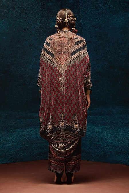 Shop_Rajdeep Ranawat_Black Silk Ajrakh Printed Velvet Pant _at_Aza_Fashions