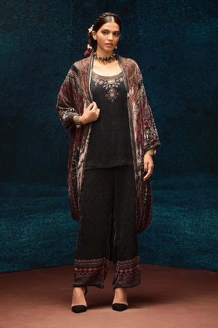 Rajdeep Ranawat_Black Silk Ajrakh Printed Velvet Pant _Online_at_Aza_Fashions