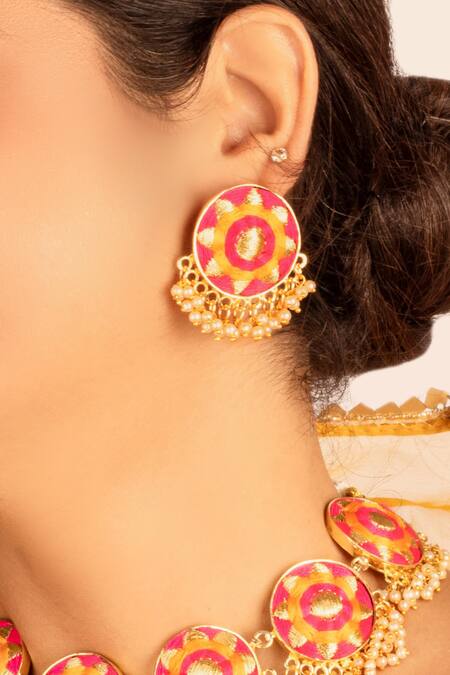 Bauble Bazaar Pink Pearls Thread Embroidered Choker Set Online at Aza Fashions Bauble Bazaar_Pink Pearls Thread Embroidered Choker Set _Online_at_Aza_Fashions