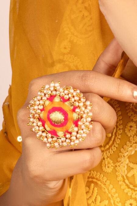 Shop Bauble Bazaar Pink Pearls Thread Embroidered Choker Set Online at Aza Fashions Shop_Bauble Bazaar_Pink Pearls Thread Embroidered Choker Set _Online_at_Aza_Fashions