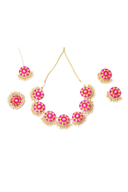Bauble Bazaar Pink Pearls Thread Embroidered Choker Set at Aza Fashions Bauble Bazaar_Pink Pearls Thread Embroidered Choker Set _at_Aza_Fashions