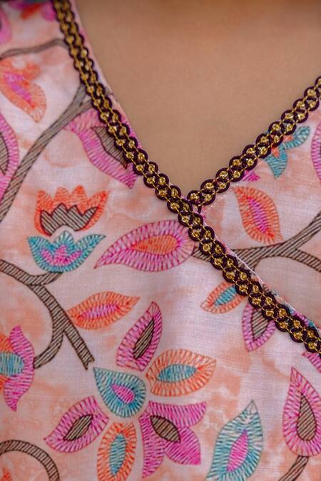 Buy_Petite Pomme_Multi Color Muslin, Net Lace, Tassels, Embroidery Floral Angarkha And Sharara Set _Online_at_Aza_Fashions