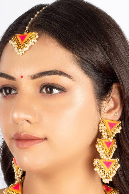 Buy_Bauble Bazaar_Yellow Pearls, Embroidery Pink Thread Choker Set _Online_at_Aza_Fashions