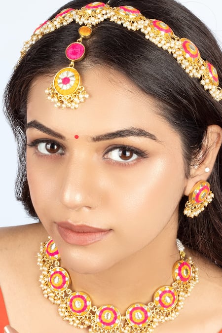 Bauble Bazaar Yellow Pearls, Embroidery Choker Set With Thread And Online at Aza Fashions Bauble Bazaar_Yellow Pearls, Embroidery Choker Set With Thread And _Online_at_Aza_Fashions