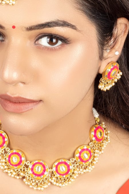 Buy Bauble Bazaar Yellow Pearls, Embroidery Choker Set With Thread And Online at Aza Fashions Buy_Bauble Bazaar_Yellow Pearls, Embroidery Choker Set With Thread And _Online_at_Aza_Fashions