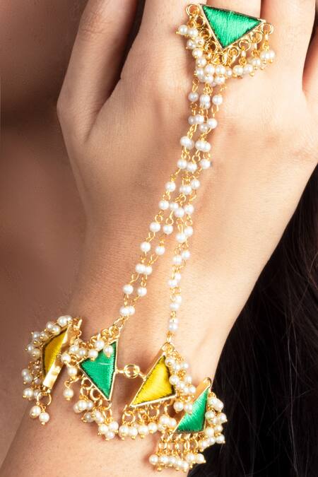 Bauble Bazaar Yellow Tringle Charm Hand Harness Online at Aza Fashions Bauble Bazaar_Yellow Tringle Charm Hand Harness _Online_at_Aza_Fashions