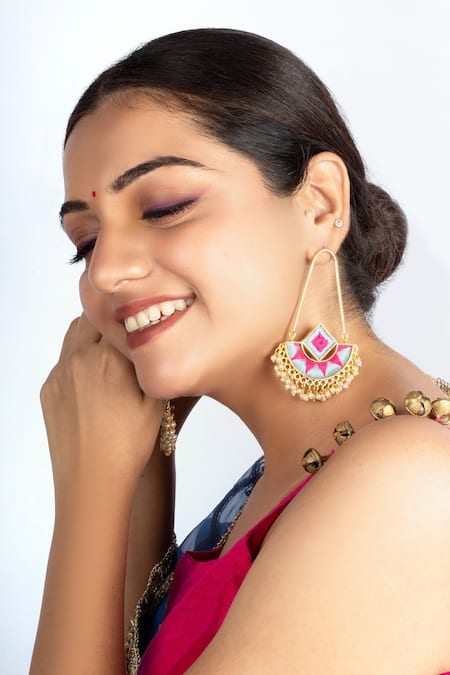 Bauble Bazaar Blue & Pink Mandala Bloom Dangler Earrings 