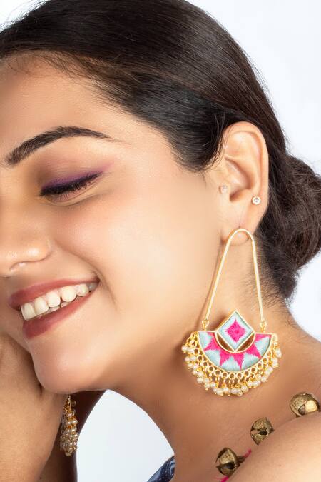 Bauble Bazaar Blue & Pink Mandala Bloom Dangler Earrings 