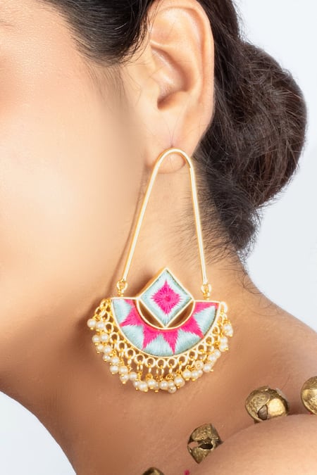 Bauble Bazaar Blue Pearls And Pink Mandala Bloom Dangler Earrings Online at Aza Fashions Bauble Bazaar_Blue Pearls And Pink Mandala Bloom Dangler Earrings _Online_at_Aza_Fashions
