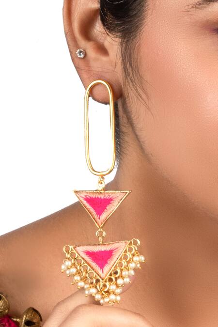 Bauble Bazaar_Pink Pearls, Embroidery Sunset Hue Prism Danglers _Online_at_Aza_Fashions