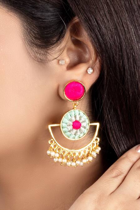 Bauble Bazaar_Blue Pearls Gold Plated Lotus Mandala Drop Earrings _Online_at_Aza_Fashions