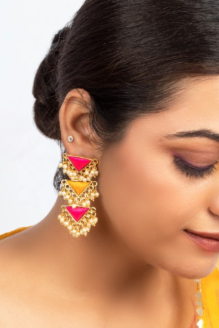 Bauble Bazaar Peppy Petal Thread & Pearl Danglers 