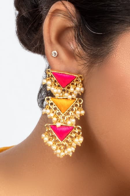 Bauble Bazaar_Yellow Pearls, Fabric Flowers Peppy Petal Thread And Danglers _Online_at_Aza_Fashions