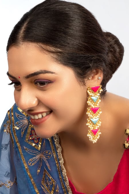 Bauble Bazaar_Blue Pearls 22kt Gold Plated Prism Breeze Drop Earrings _Online_at_Aza_Fashions