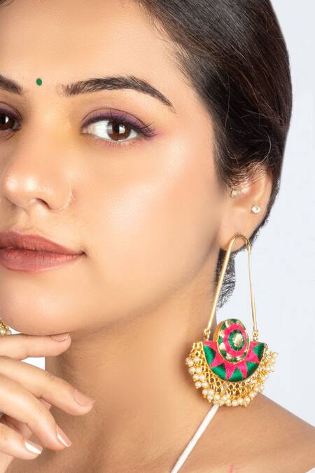 Bauble Bazaar_Green Pearls Ivy Bloom Chandbalis _Online_at_Aza_Fashions