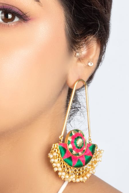 Buy_Bauble Bazaar_Green Pearls Ivy Bloom Chandbalis _Online_at_Aza_Fashions