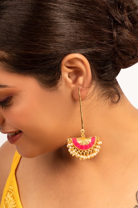 Bauble Bazaar Thread Embroidered Pearl Danglers 