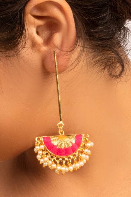 Bauble Bazaar_Yellow Pearls, Embroidery Thread Danglers _Online_at_Aza_Fashions